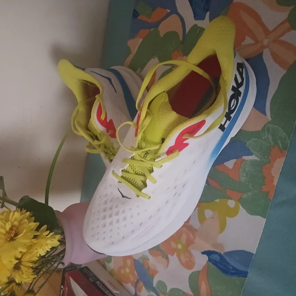 Hoka White and Yellow Running Shoes - Picture 2 of 9